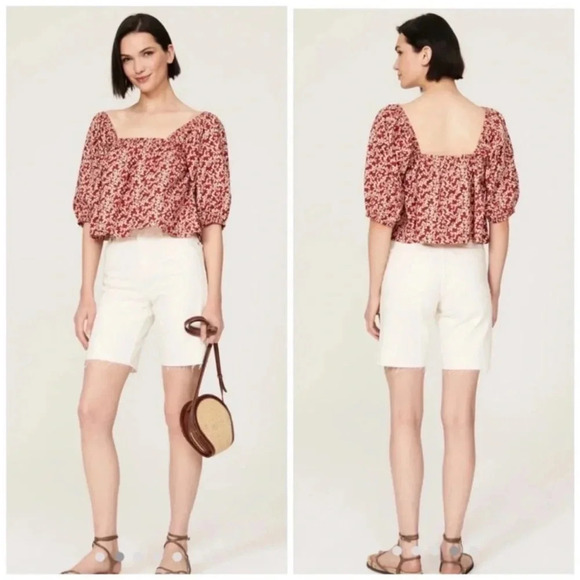 NWT Apiece Apart Gali shirred top Mango Bouquet Floral organic Cotton Blouse - Picture 1 of 13